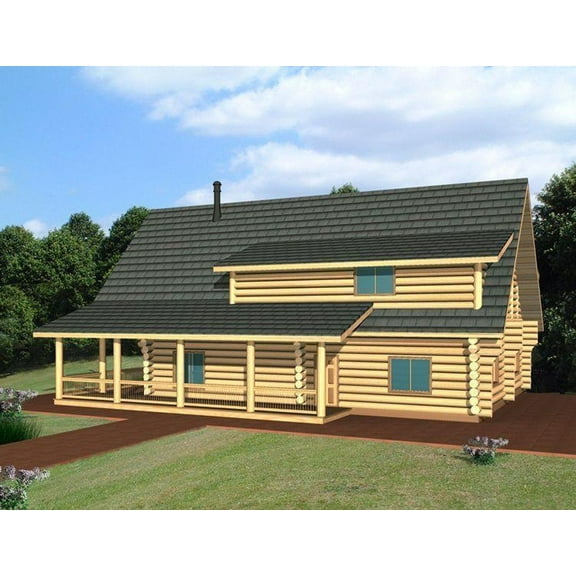 001-1076: Log Cabin 3 Bed, 4 Bath Luxury Home Plan, 2696 Sq Ft: Full Blueprints with License to Build by Home Plan Marketplace - Lesuto