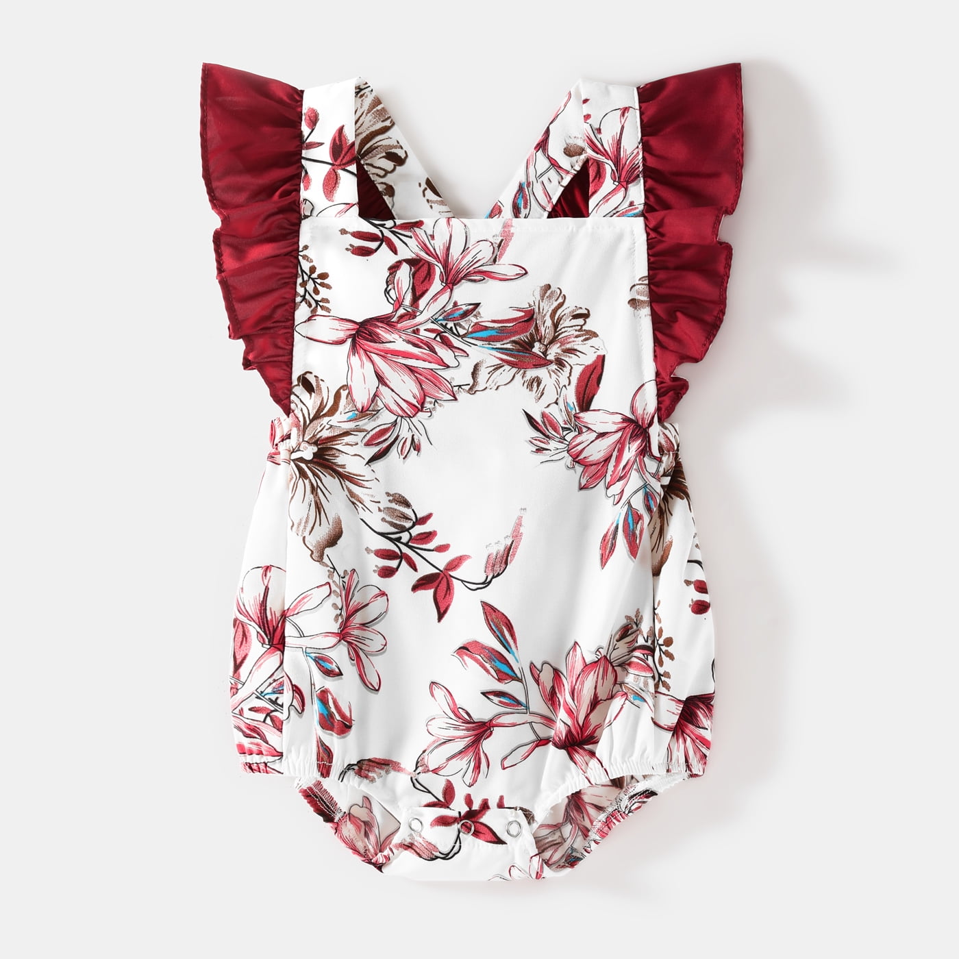 Family Matching Red Splicing Floral Print Long-sleeve Midi Dresses and Raglan-sleeve T-shirt Set