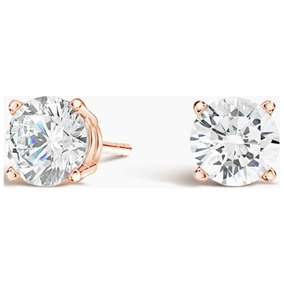 14k Rose Gold 1/2 Ct Round Plated White Diamond Stud Earrings by Paris Jewelry