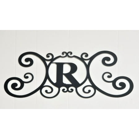 Monogram Initials For Wall Scrolled Iron Metal Letter R Monogram Personalized Initial Wall Art Family Name Decor Plaque Decoration ()
