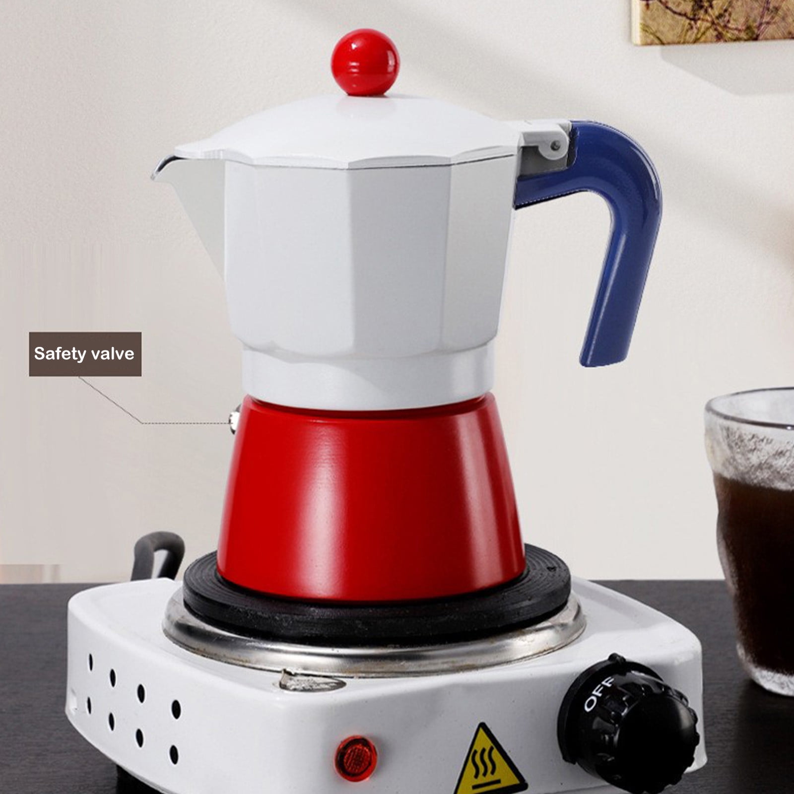 Electric Aluminum Moka Pot, Espresso Maker with Detachable Base Ideal Coffee Makers for Home MochaPot Italian and Cuban Caf Coffeemaker Espressomaker CoffeePot Red