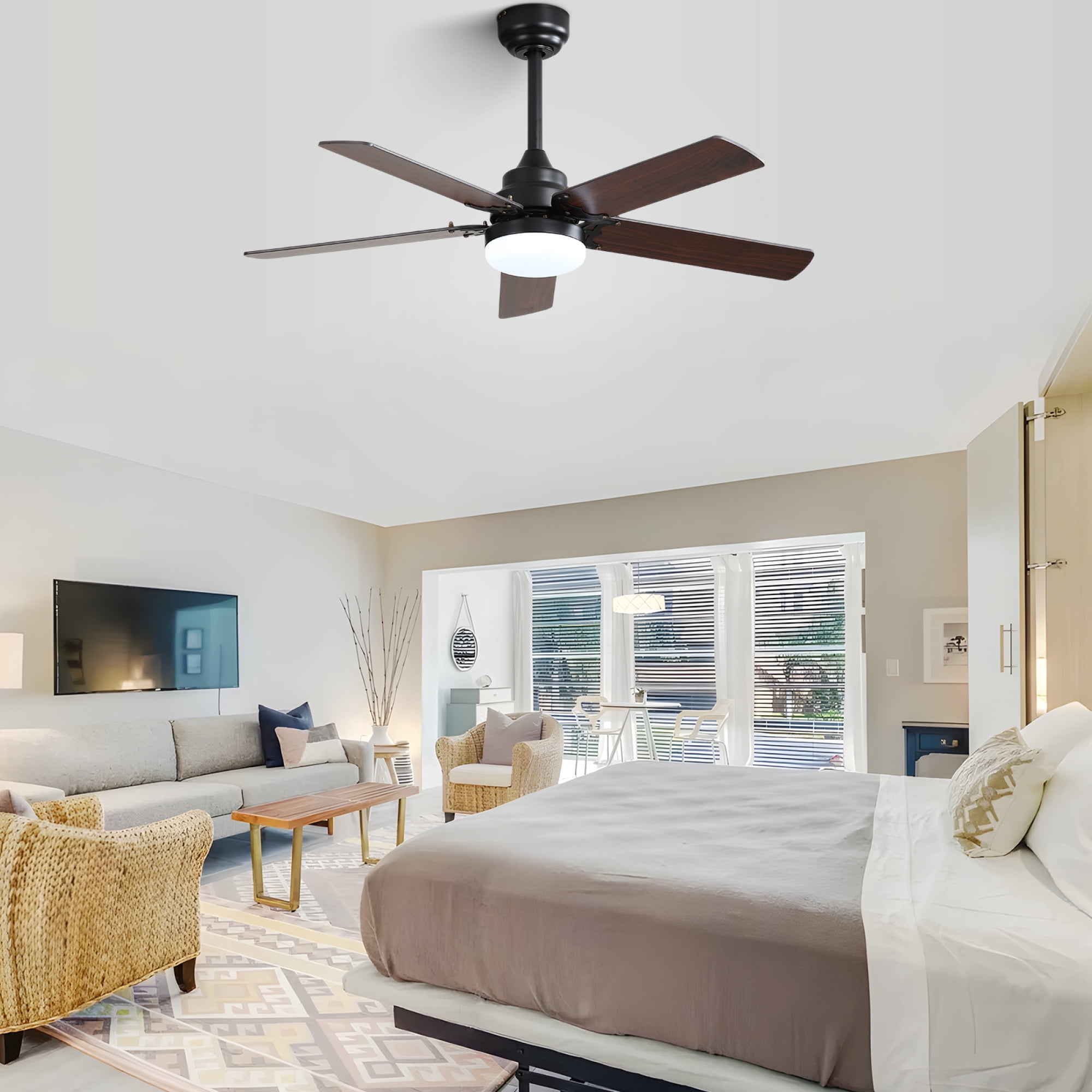 Jopath 42 Inch Ceiling Fan with LED Light and Remote Control, 5 Blades Noiseless Reversible Dc Motor for Indoor Living Room Outside Patios Pergola Black