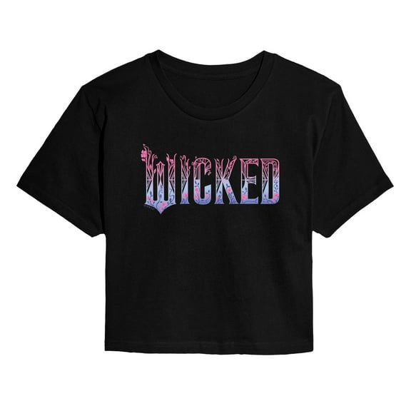 Wicked: Part 2 -  Floral Ombre Logo - Juniors Cropped Short Sleeve Graphic T-Shirt