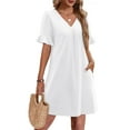 thumbnail image 2 of LNWUY Summer Casual Shift Dress for Curvy Women V Neck Ruffled Sleeves Loose Shirt Dresses with Pockets 2025 White XXL, 2 of 9