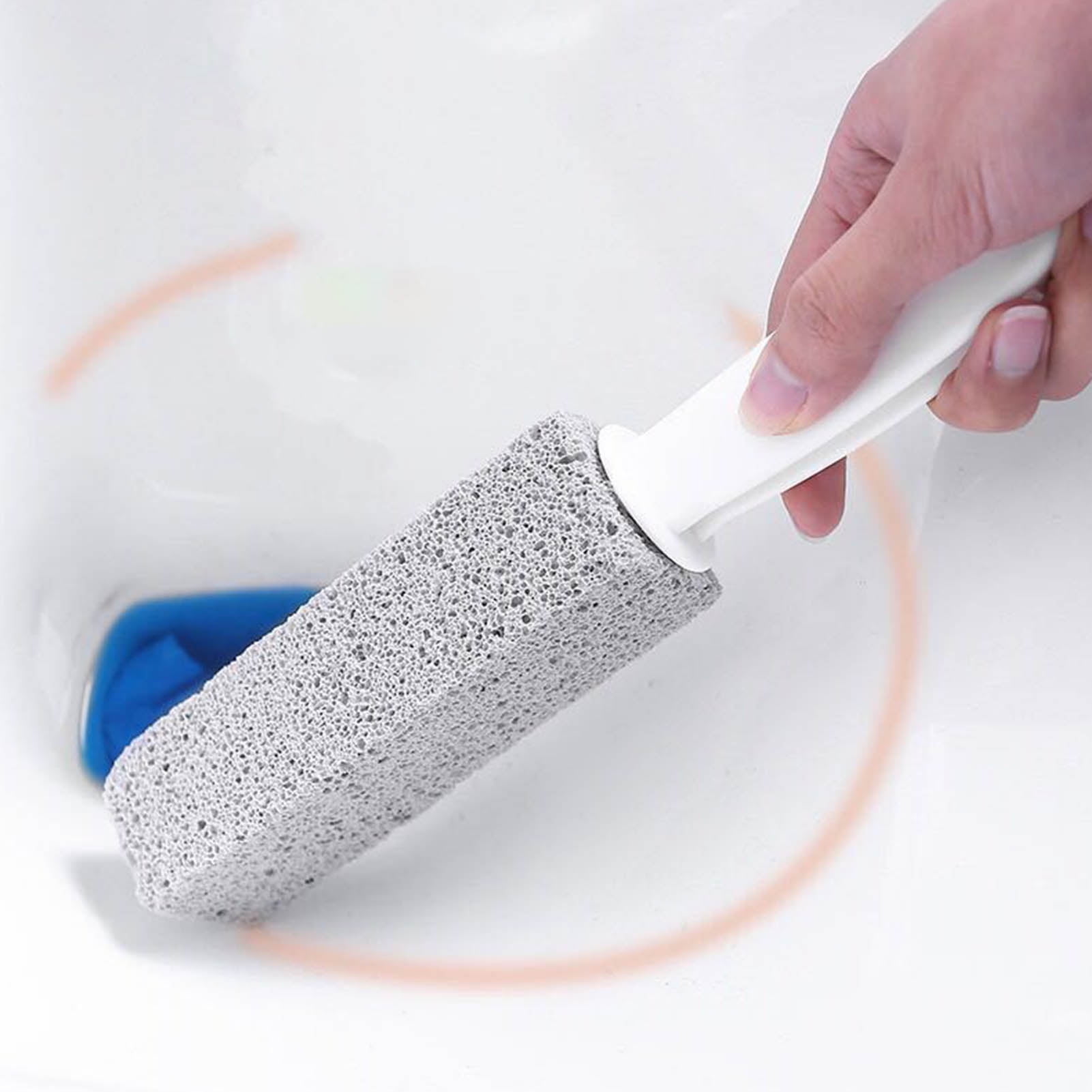 LAZIOEGR 2 Pcs Toilet Pumice Stone Brush Cleaner Scrubber with Handle Long Handle Stain Remover for Tile Bath Kitchen Household Bathroom Deep Cleaning Tool White/Gray 5.3 inches / 13.5 cm