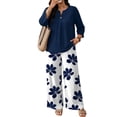 thumbnail image 5 of 2 Piece Sets for Women 3/4 Length Sleeve Tops and Wide Leg Pants Lounge Sets Summer Spring Outfits Cruise Travel Airport Beach Vacation, 5 of 6