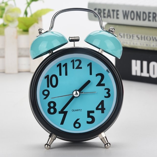 Double Bell Alarm Clock Small Alarm Clocks Ultra Quiet Mechanical Battery Operated Alarm Clock Noisy Quartz Movement Desk Table Night Watch Blue