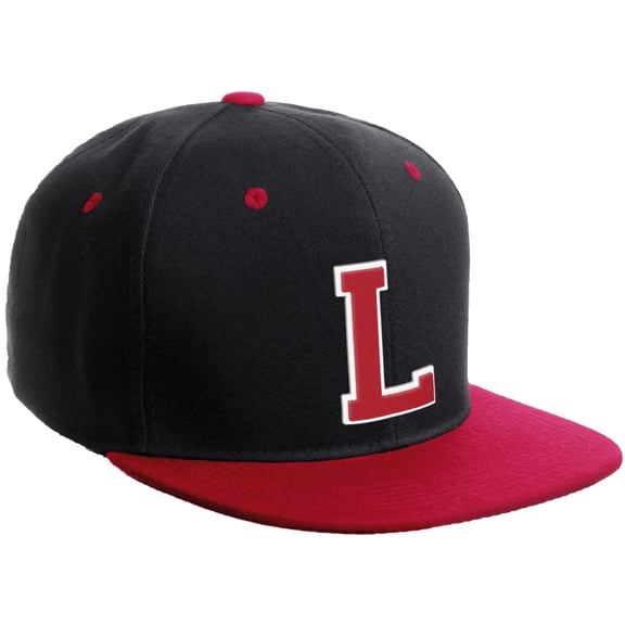 Daxton Classic Snapback Hat Custom A to Z Initial Varsity Letters, Black Red Hat White Red Letter L