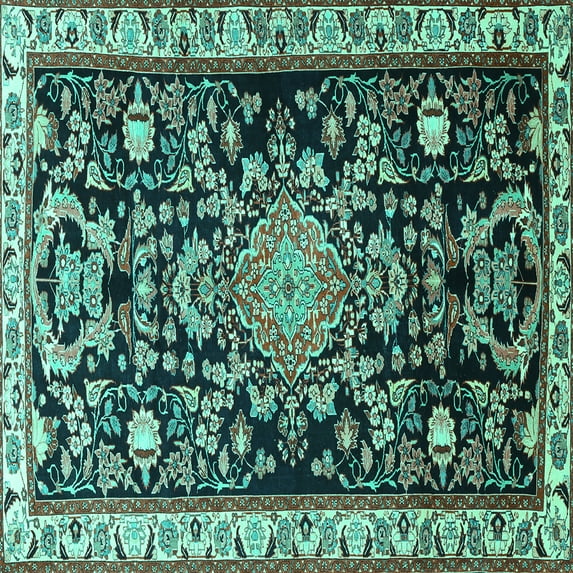 Ahgly Company Machine Washable Indoor Square Animal Turquoise Blue Traditional Area Rugs, 5' Square