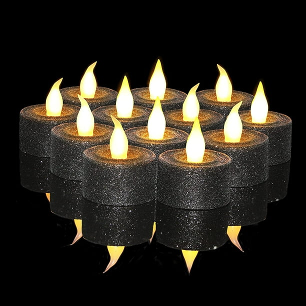 12 PCS LED Black Candles Battery Operated Tea Lights with Built In