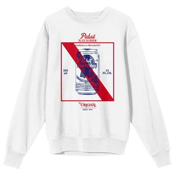 Pabst Blue Ribbon Placement Logo Men's White Long-Sleeve Sweatshirt-Medium