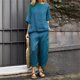 thumbnail image 4 of Conjunto de dos piezas de cuello redondo, camisa de manga corta suelta, Top de pierna ancha con bolsillo, pantalones informales, traje elegante de oficina, moda, 2024, 4 of 5