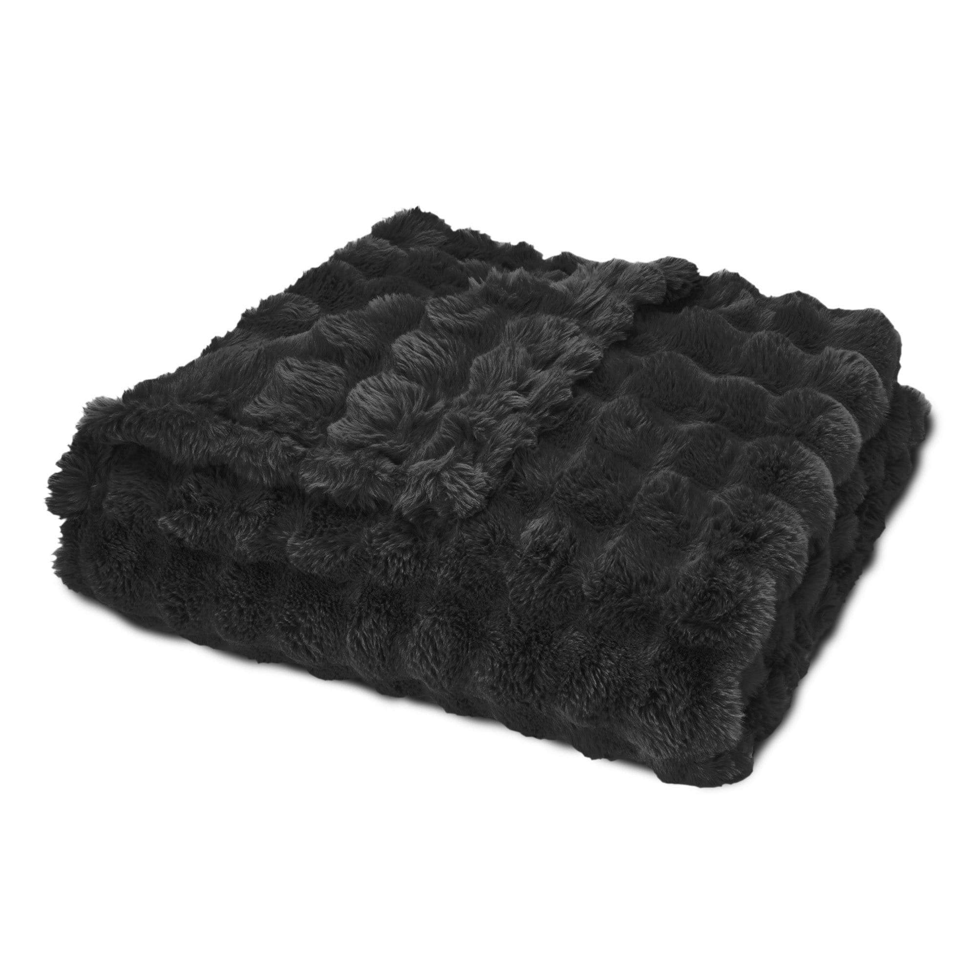 Serenade Textured Faux Fur Throw Blanket Jet Black 50X70 Inches