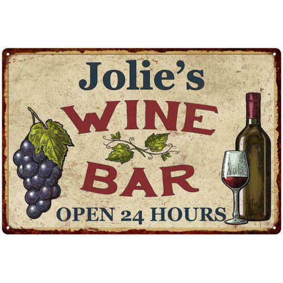 Jolie's Rustic Wine Bar Sign Wall Décor Kitchen Gift 8 x 12 Matte Finish Metal 108120056324