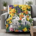 thumbnail image 2 of Easter Bunny Blanket Soft Cozy Warm Twin Blanket for Bed, Plush Fuzzy Flannel Fleece Blankets for Sofa, Yellow Flowers Vintage Country Leaves Pastoral Throw Blankets for Couch Gifts, 60"x80", 2 of 9