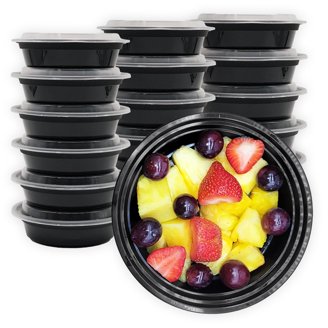 300-Pack 48oz Black Meal Prep Containers With Clear Lids - Round, BPA-Free, Microwave & Freezer Safe