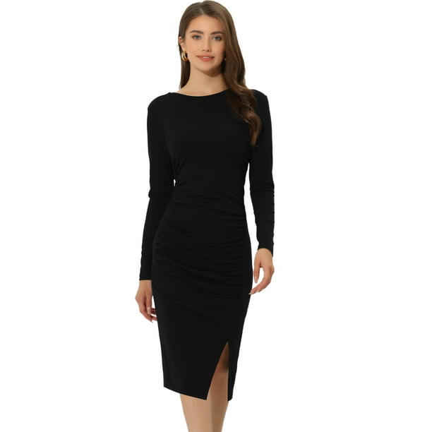 Vestido midi Allegra K para Mujer Negro XS con Mangas Largas y - Main Image
