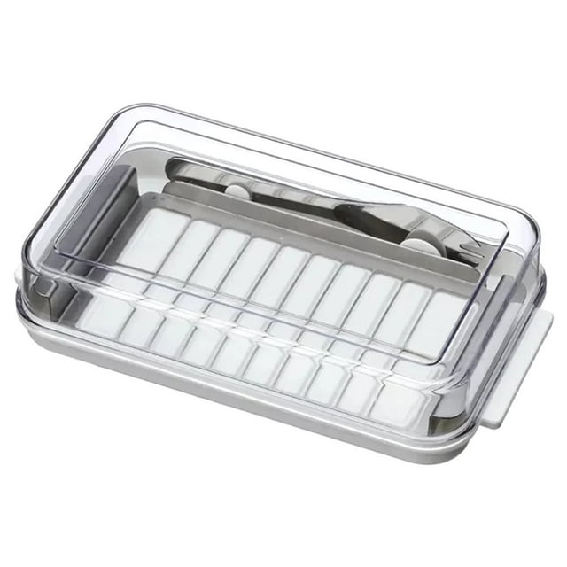 Caja para Almacenar Mantequilla 2 en 1, con Tapa Transparente y Cortador, Rectangular.