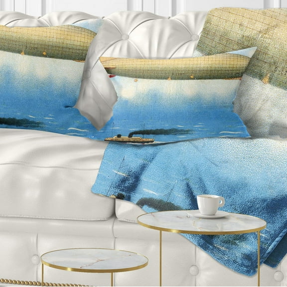 Designart Airship Illustration - Abstract Throw Pillow - 12x20