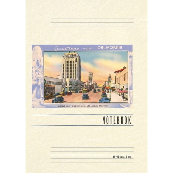 Vintage Lined Notebook Greetings from California, Miracle Mile, (Paperback)