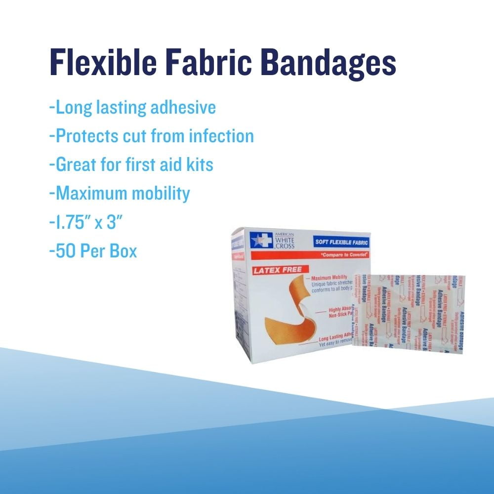 1.75" x 3" Fingertip Soft Flexible Fabric Adhesive Bandages 50/Box (10 Boxes) (MS-26160)