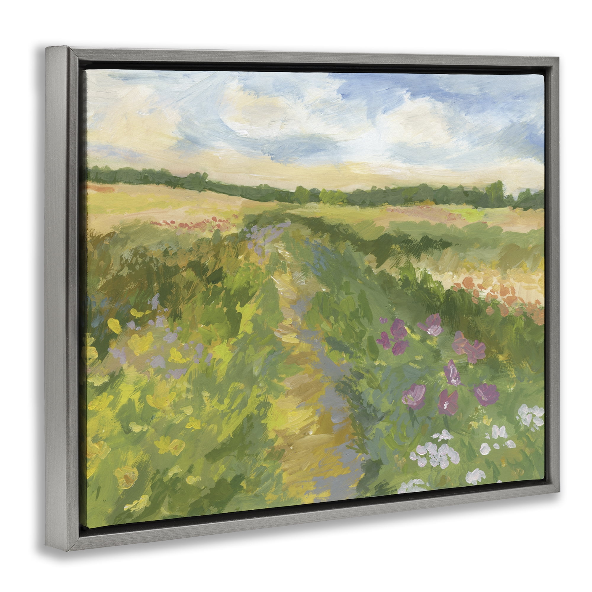 Stupell Industries Windswept Flower Field Gray Framed Floater Canvas Wall Art, design by Victoria Barnes