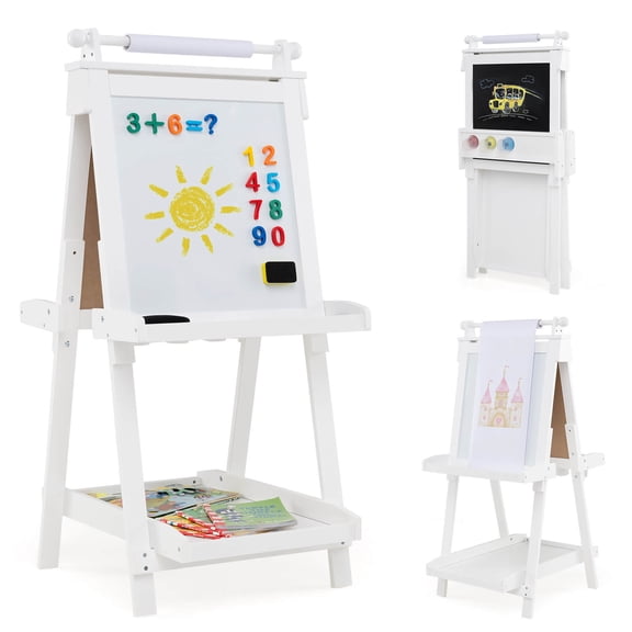 Infans Foldable Easel for Kids 3-in-1 Double-sided Art Easel with Chalkboard White