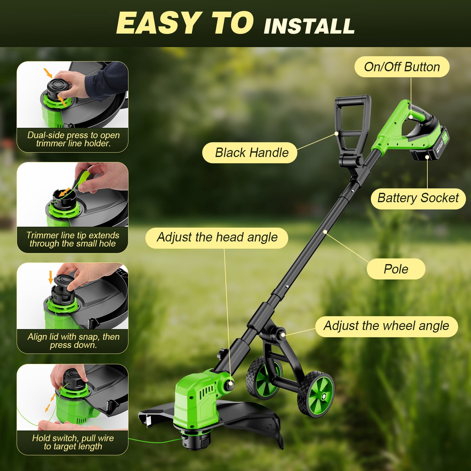 Fovendi 12" Cordless String Trimmer, Grass Trimmer&Edger with 8 Replacement Spools for Garden, Lawn