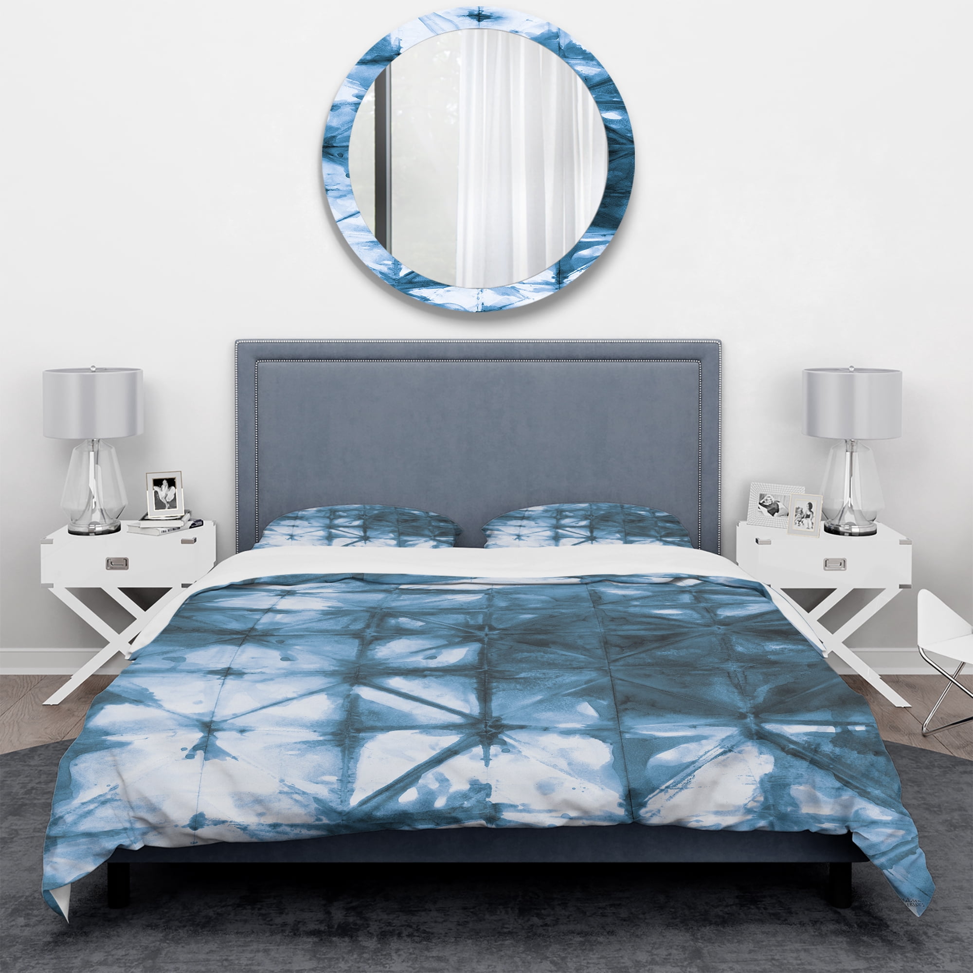 Designart 'Indigo watercolor geometrical III' Geometric Duvet Cover Set
