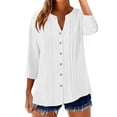 thumbnail image 1 of Camisetas de Cuello en V de Manga Larga para las Mujeres Botón Abajo Plisado 3/4 Manga Casual Blusa Suelta, Camisetas de Manga Larga para las Mujeres de Ajuste Suelto, 1 of 9