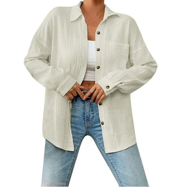 Blouses pour Femmes, Col à Manches Longues, Épaules Tombantes, Poche, Chemise Patchée