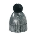 thumbnail image 1 of Sombreros de invierno de punto, con rayas, rizados, sin bordes, para el frío, cálidos para exteriores, gruesos, con bolas de pelo, de lana bronceada, para mujer, 1 of 2