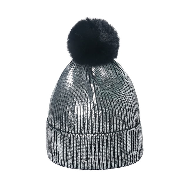 Sombreros de invierno de punto, con rayas, rizados, sin bordes, para el frío, cálidos para exteriores, gruesos, con bolas de pelo, de lana bronceada, para mujer