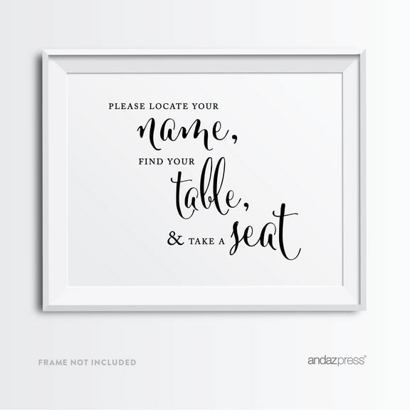 Locate Your Name, Find Table, Take Seat Formal Black & White Wedding Party Signs