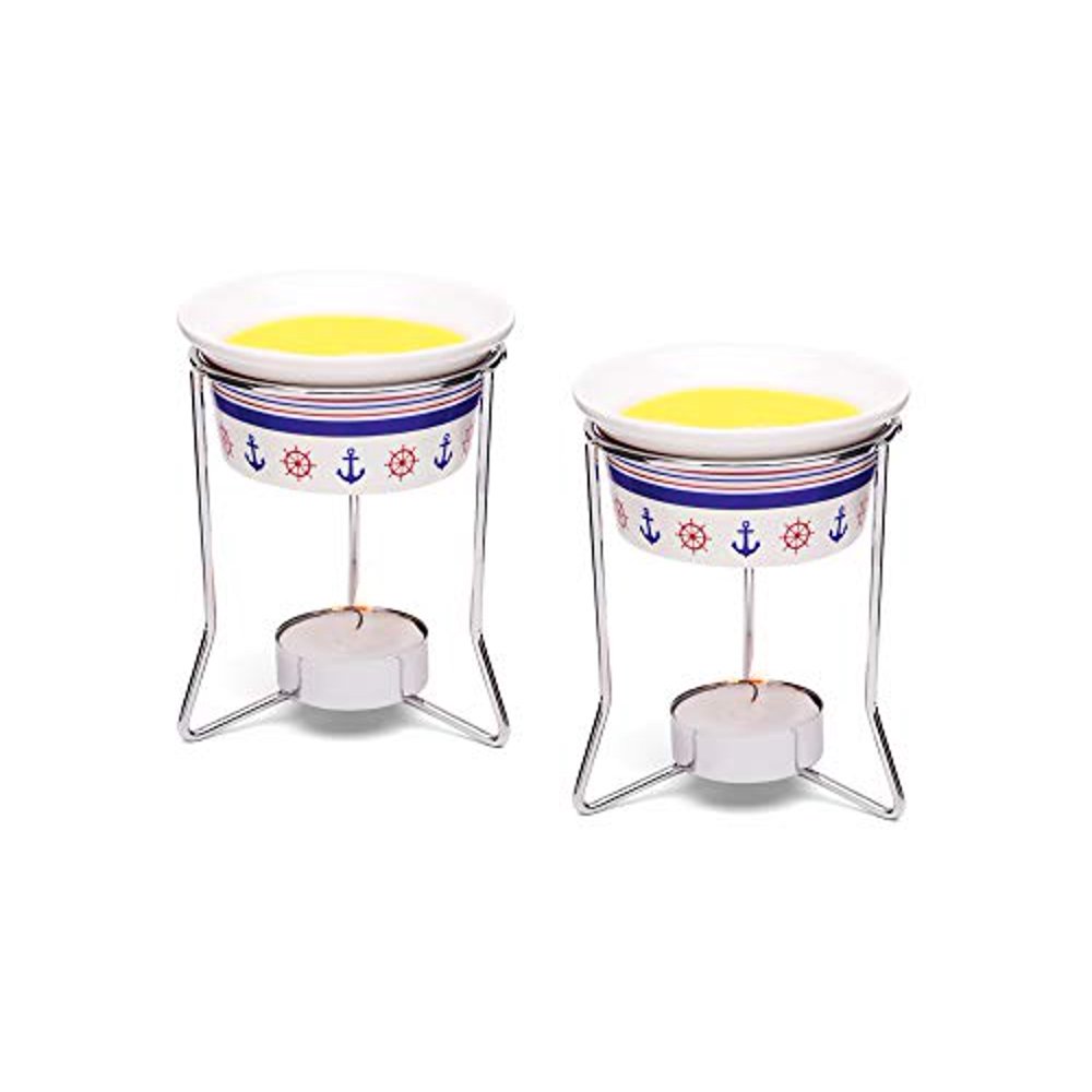 Nantucket Seafood Nautical Seafood Butter Warmer Cups, Set of 2, White