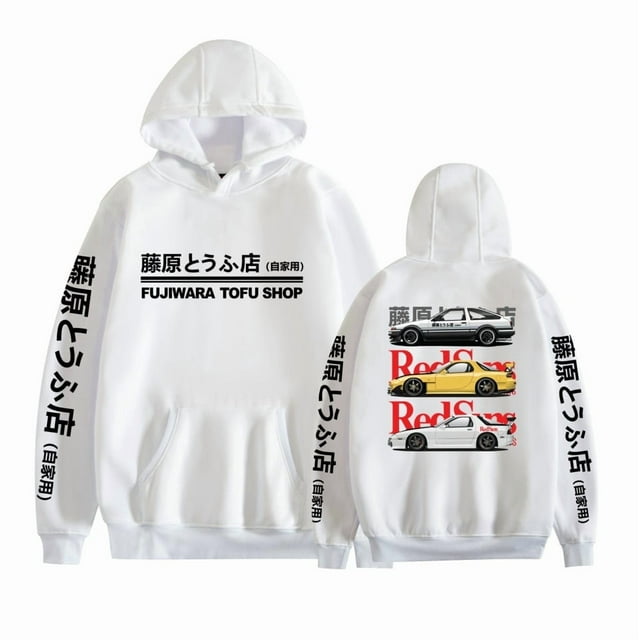 Initial D Automobile Culture Anime Merch Pocket Hoodie Printing Unisex,XL,White