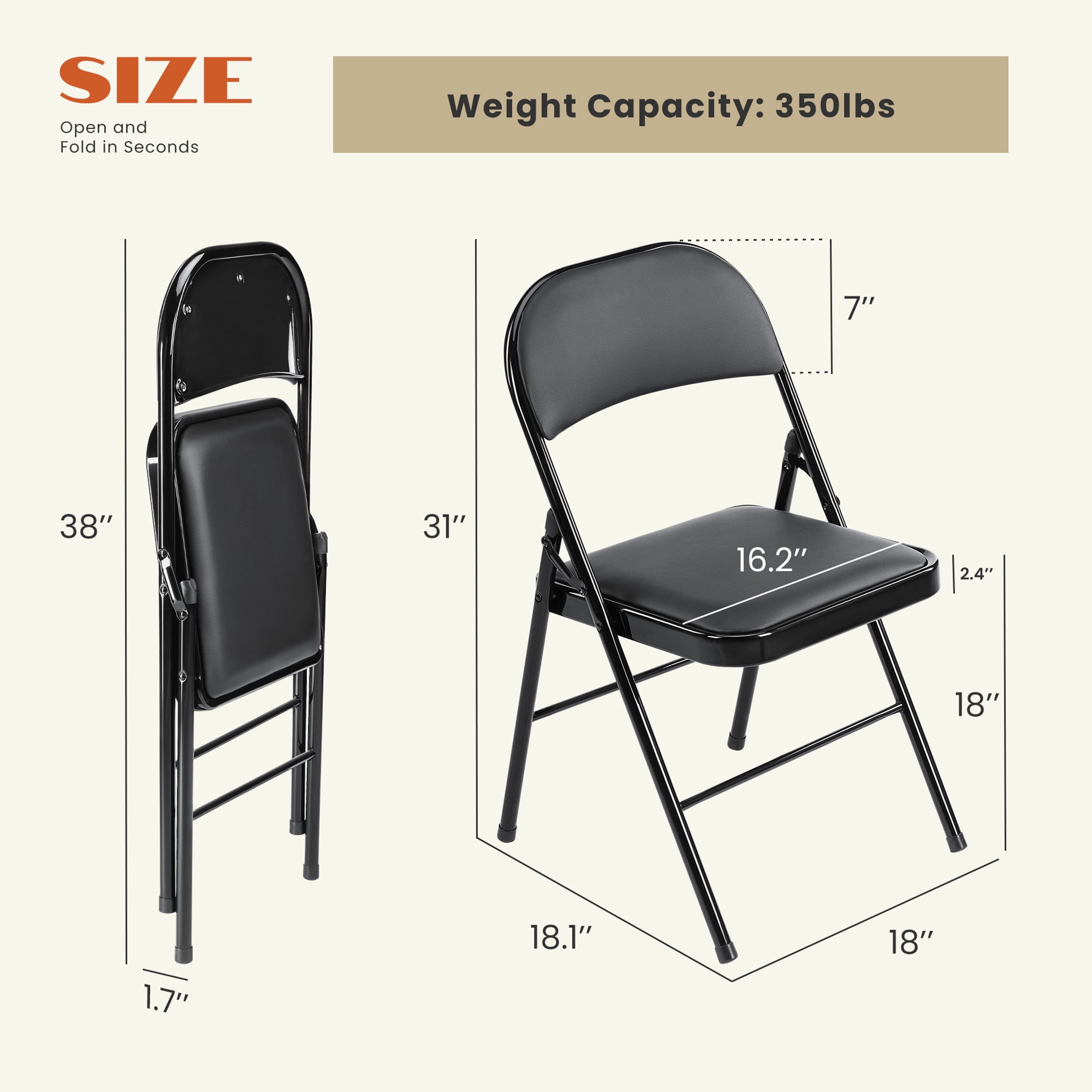 JIOABL Folding Chair 2 Pack, Convenient Leather Padded Folding Chairs, Black