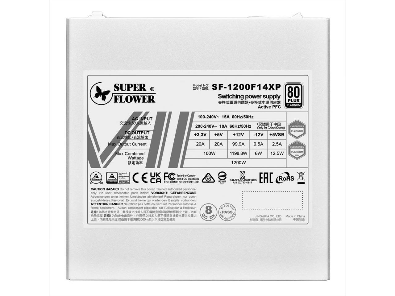 Super Flower Leadex VII XP 1200W 80+ Platinum, Cybenetics Platinum, Full Modular, ATX 3.1, W/12V-2*6 Cable (2x8pin - 16pin native cables) , Power Supply, FDB Fan, SF-1200F14XP, White