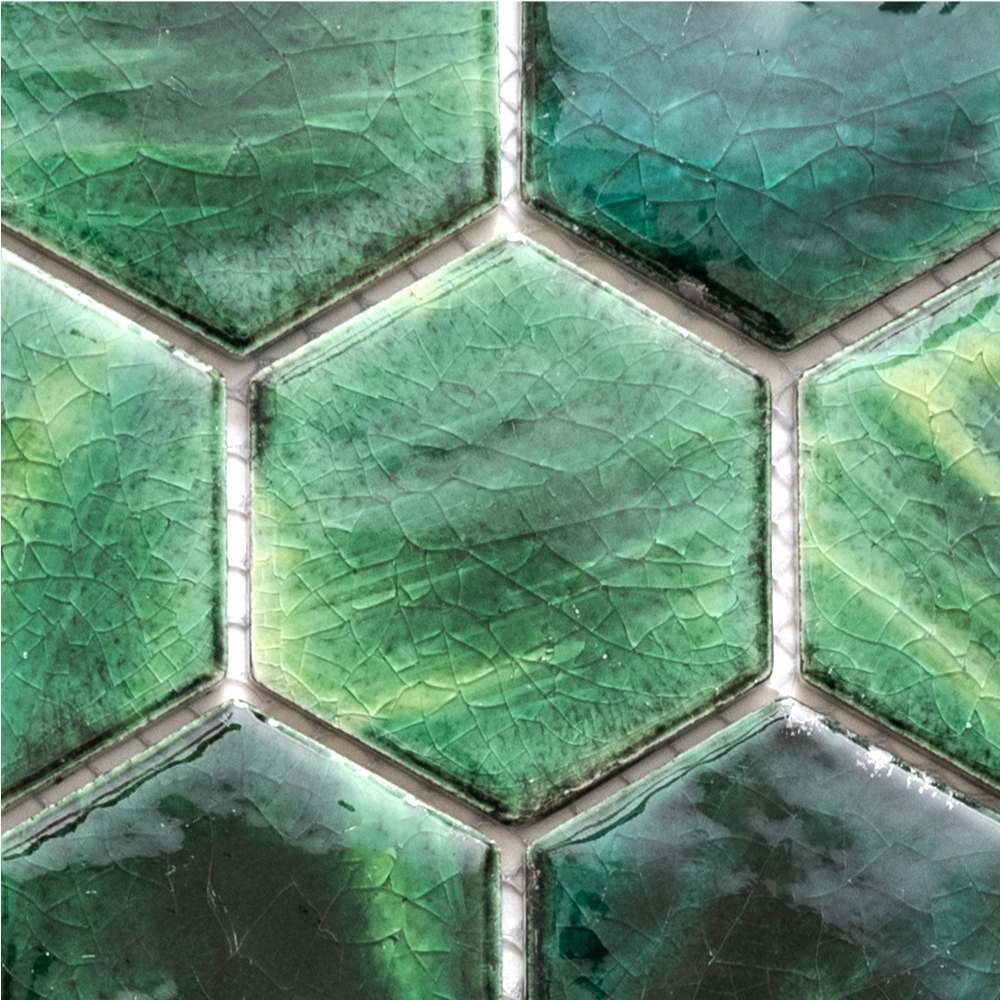 The Tile Life Agate 2 in x 2 in Hexagon Emerald Glossy Porcelain Mosaic Wall Tile 1 Sheet