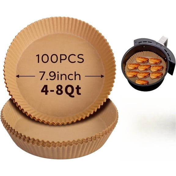 100PCS 7.9 Inch Disposable Air Fryer Liners - Non-Stick Paper Liners for 4-8QT Air Fryers, Ovens & Microwaves