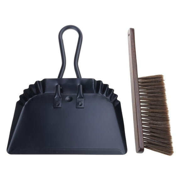 Giaone Large Handheld Metal Dust Pan and Broom Brush Set for Patio Pet Car Outdoor Heavy Duty Metal Edge Flat Against Floor