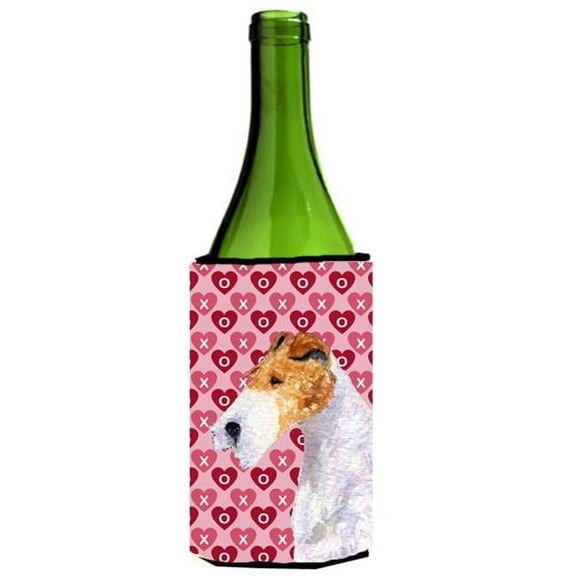 Fox Terrier Hearts Love And Valentines Day Portrait Wine bottle sleeve Hugger - 24 oz.