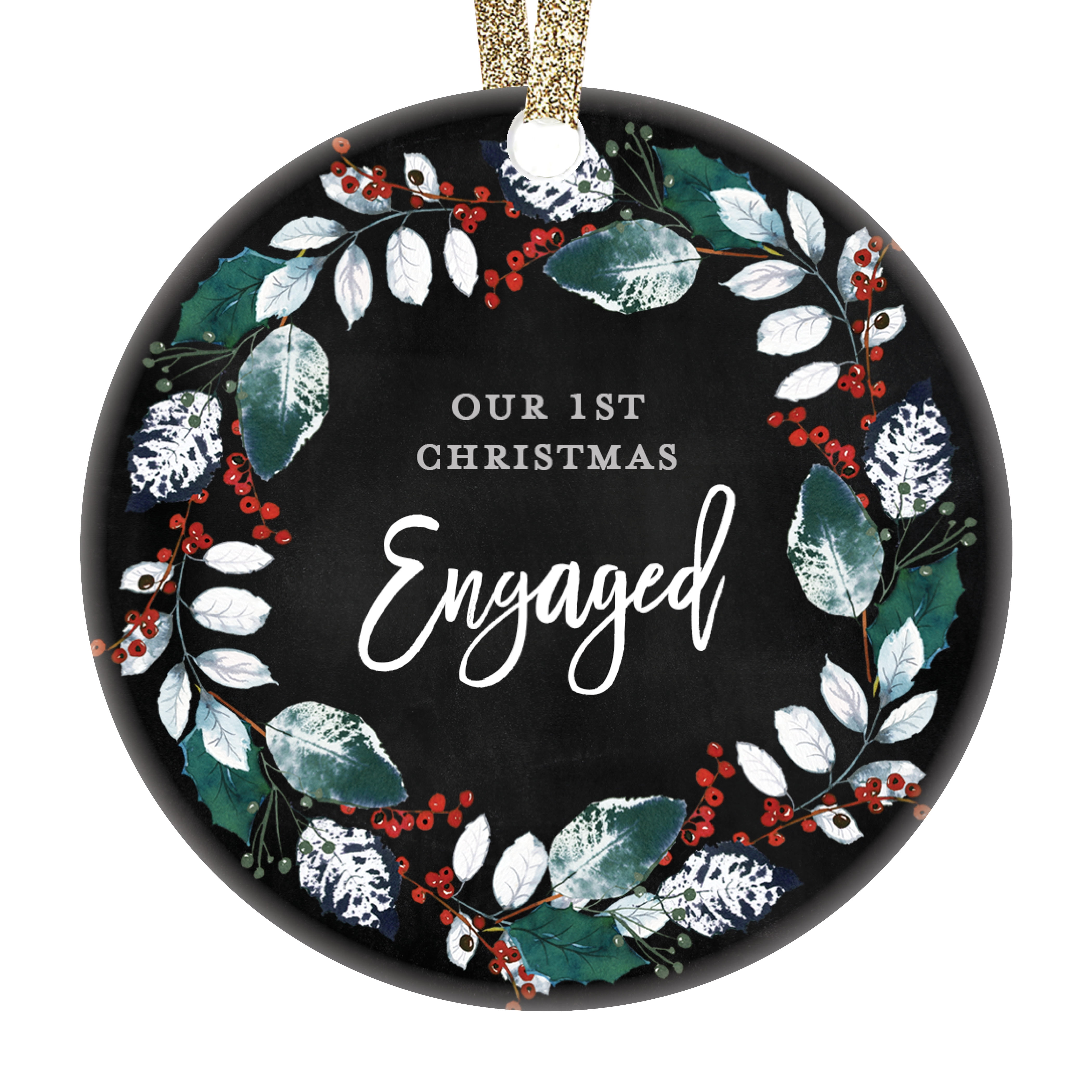 First Christmas Engaged Ornament, 1st Christmas Ornament Engagement Party Gift for Couple Bride