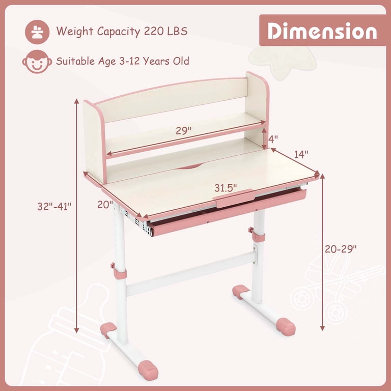Costway Kids Study Desk with 7-Level Tiltable Desktop Adjustable