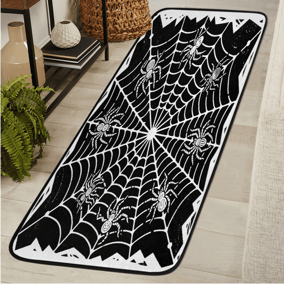 CURLYOOT Halloween Spiders Web Runner Rug 2'x6' Washable Kitchen Runner Rug Indoor Non Slip Laundry Rugs Floor Carpet for Hallway Kitchen Entryway Bedroom Living Room