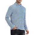 thumbnail image 4 of Camiseta de cuello alto a rayas inspirada en Chic para hombre, de manga larga, pullover, camiseta a rayas, S, azul marino y blanco, 4 of 6