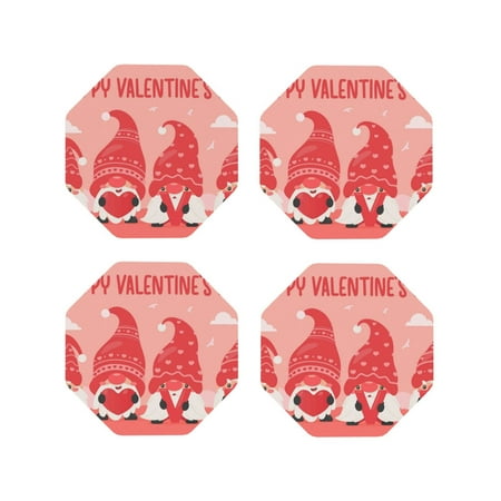 

Tebeau Gnomes Hold The Letters LOVE Print Set of 4 Leather Drink Coasters Round Cup Mat Pad for Home and Kitchen Use 4 -Octagon