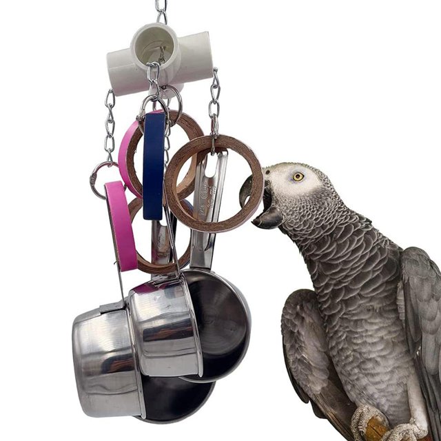 Colorful Parrots Pots and Bagel Toys Cardboard Rings Bird Cage Toys for African