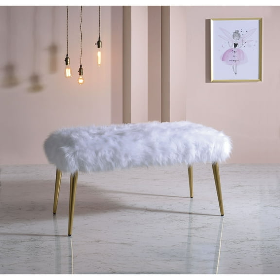 Ergode Bench (NO Storage) White Faux Fur & Gold