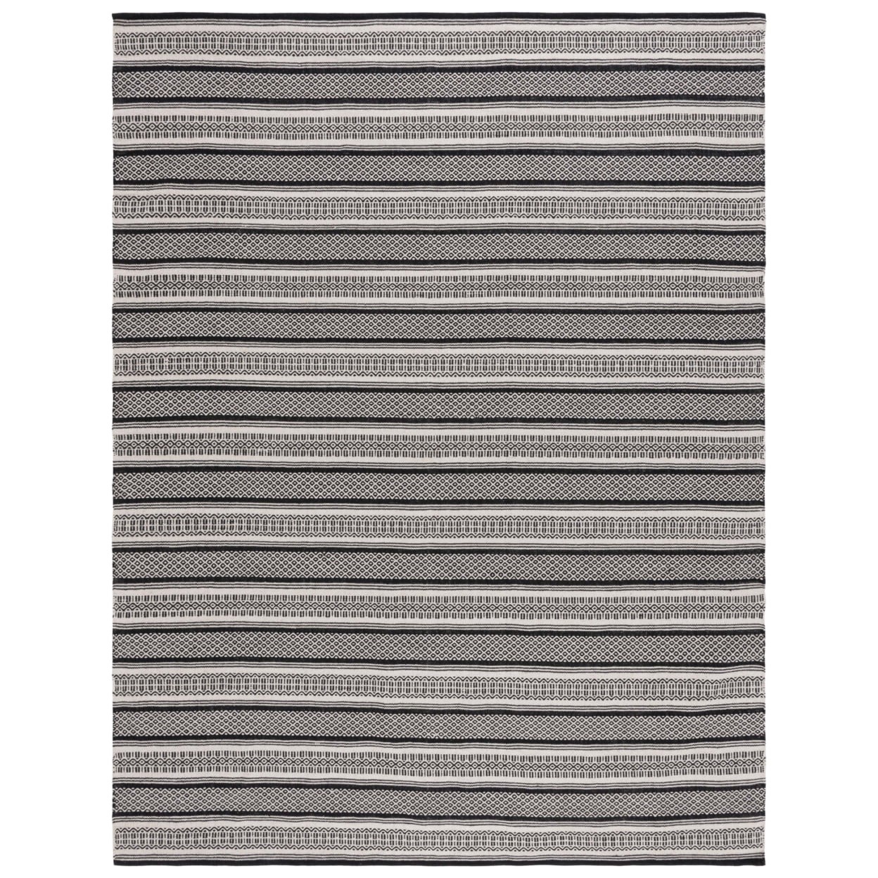 SAFAVIEH Montauk Elizabeth Striped Cotton Area Rug, Black/Ivory, 3' x 5'